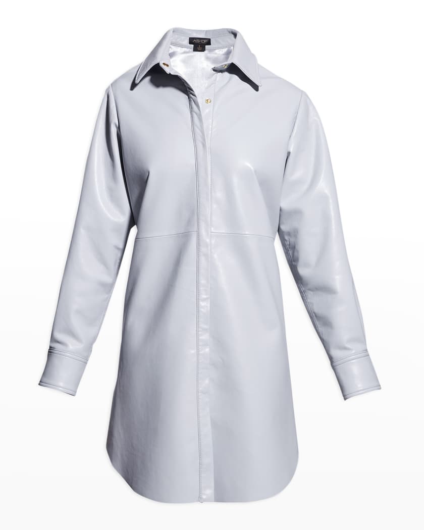 Women's Long Leather Shirt In Gray