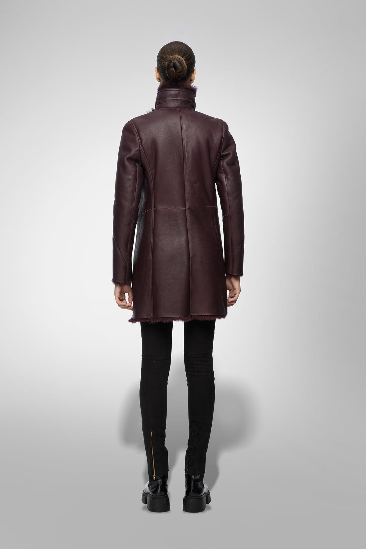 Women's Shearling Fur Leather Coat In Coffee Brown