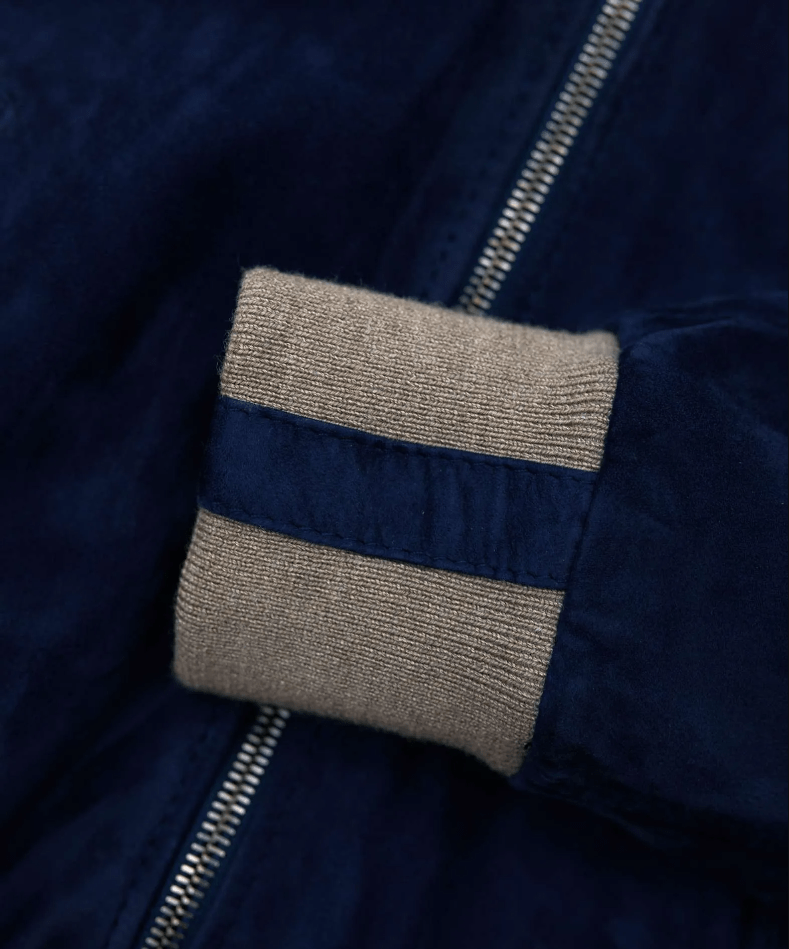 Women's Suede Bomber Leather Jacket In Royal Blue