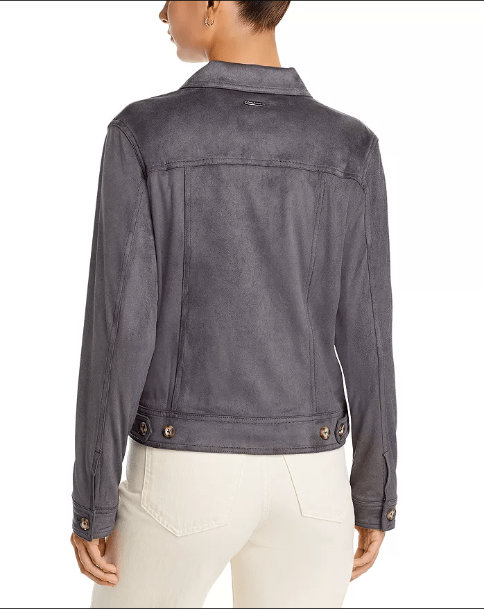 Women's Suede Trucker Leather Jacket In Gray