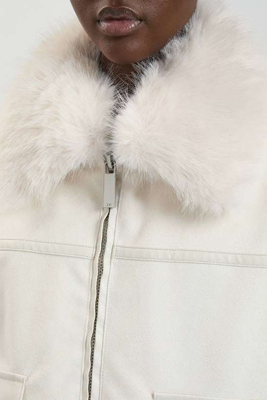 Women's White Harrington Leather Jacket With Shearling Collar - Arcane Fox