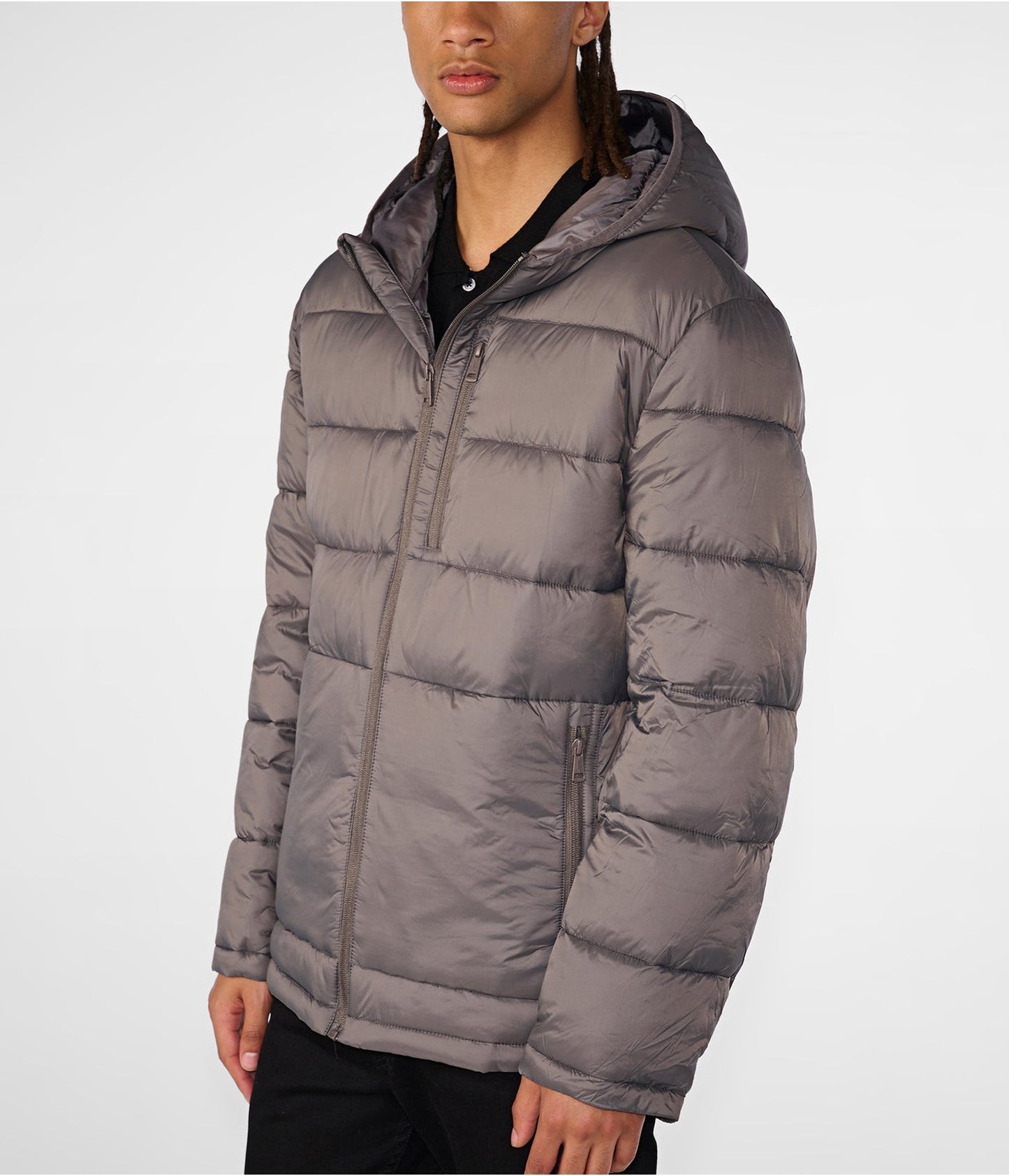 Men's Puffer Jacket In Gray With Removable Hood