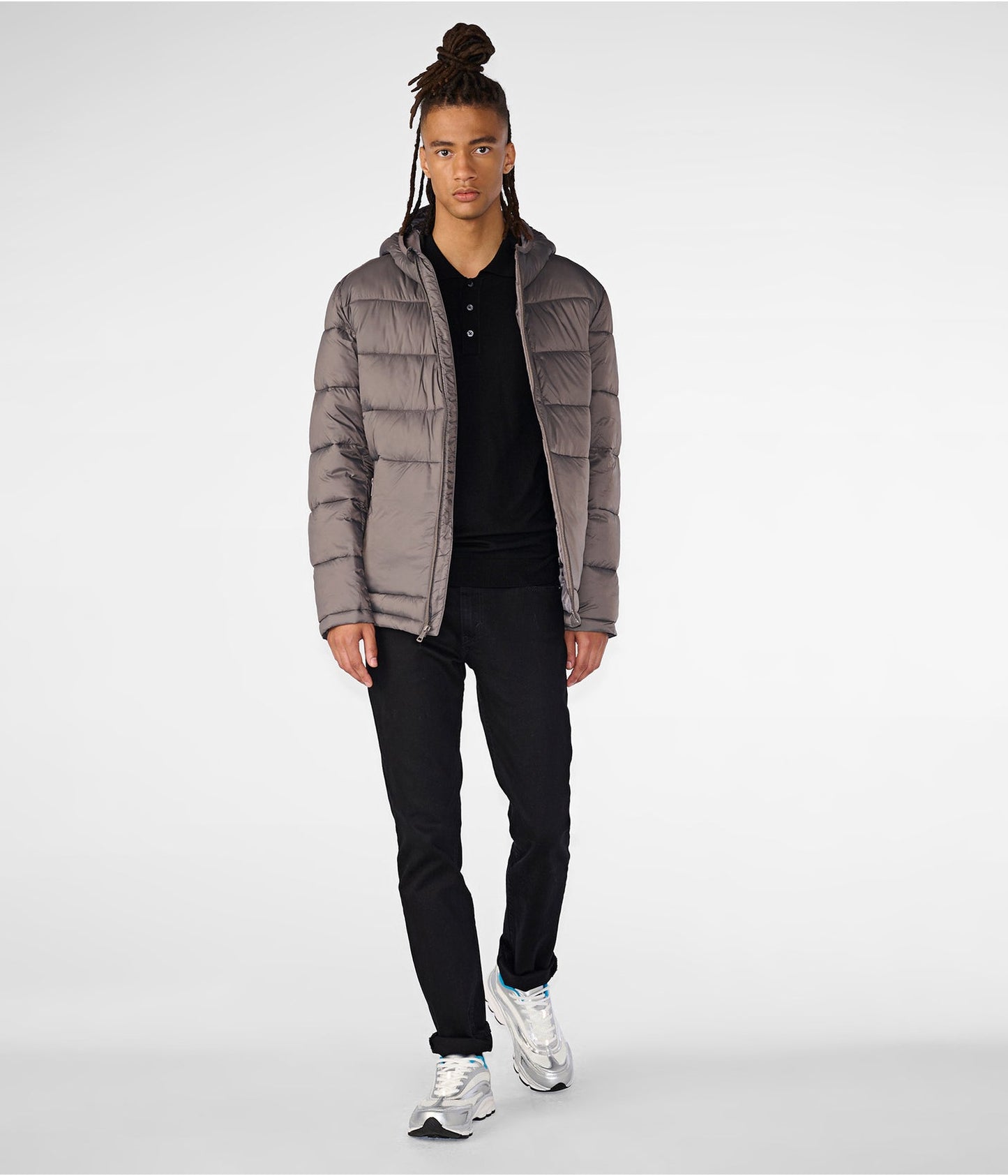 Men's Puffer Jacket In Gray With Removable Hood
