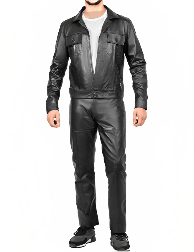 Men's Leather Jumpsuit In Black With Patch Pockets