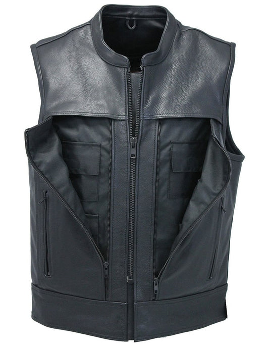 Men's Leather Vest In Black