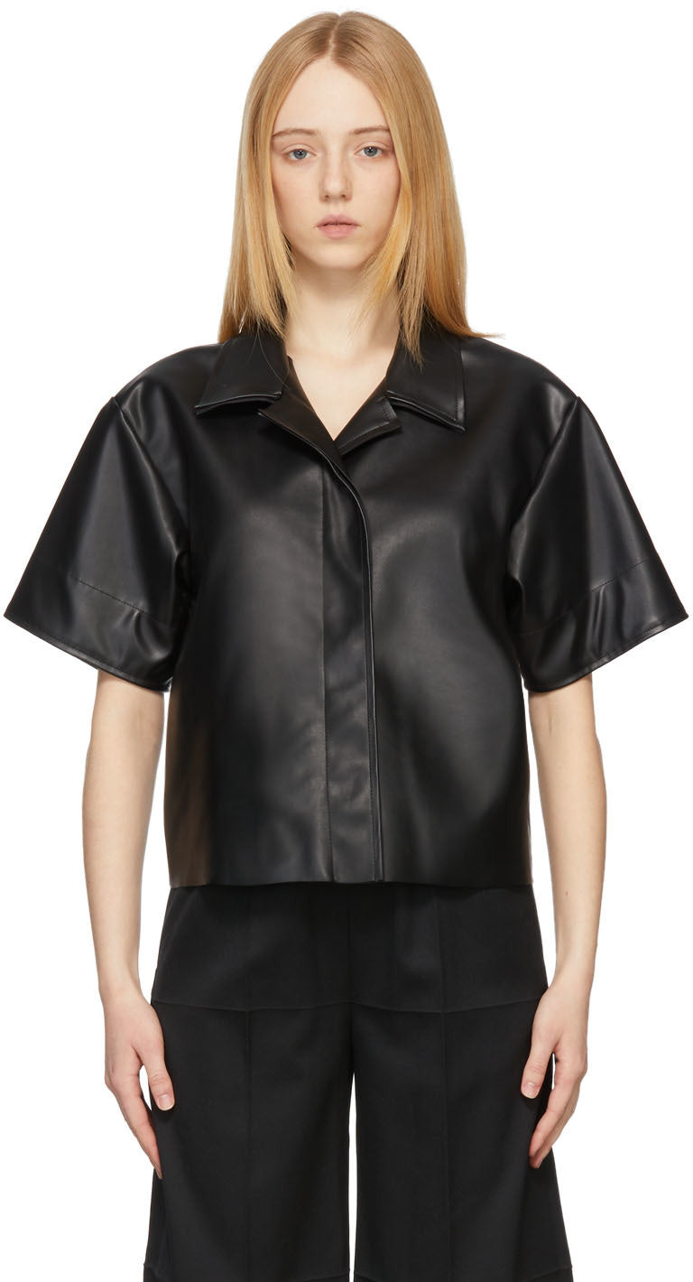 Women's Half Sleeve Black Leather Shirt