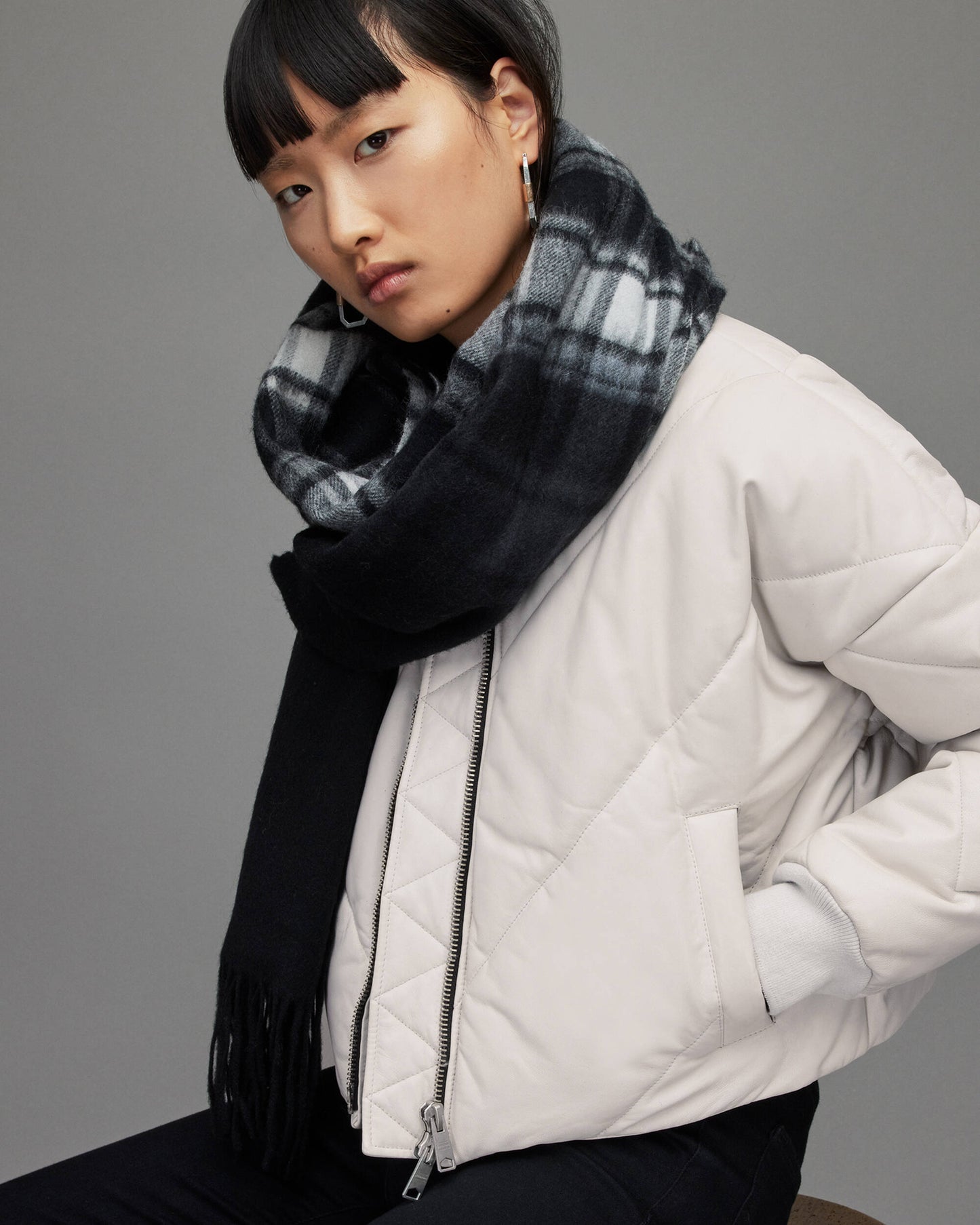 Women's Puffer Leather Jacket In White
