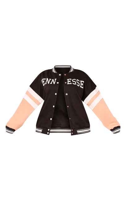 Women's Varsity Bomber Leather Jacket In Black & Pink Sleeves