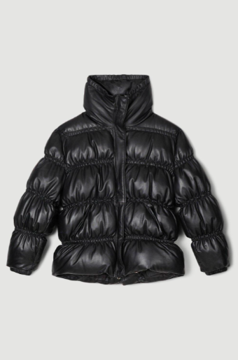 Women's Black Leather Puffer Jacket