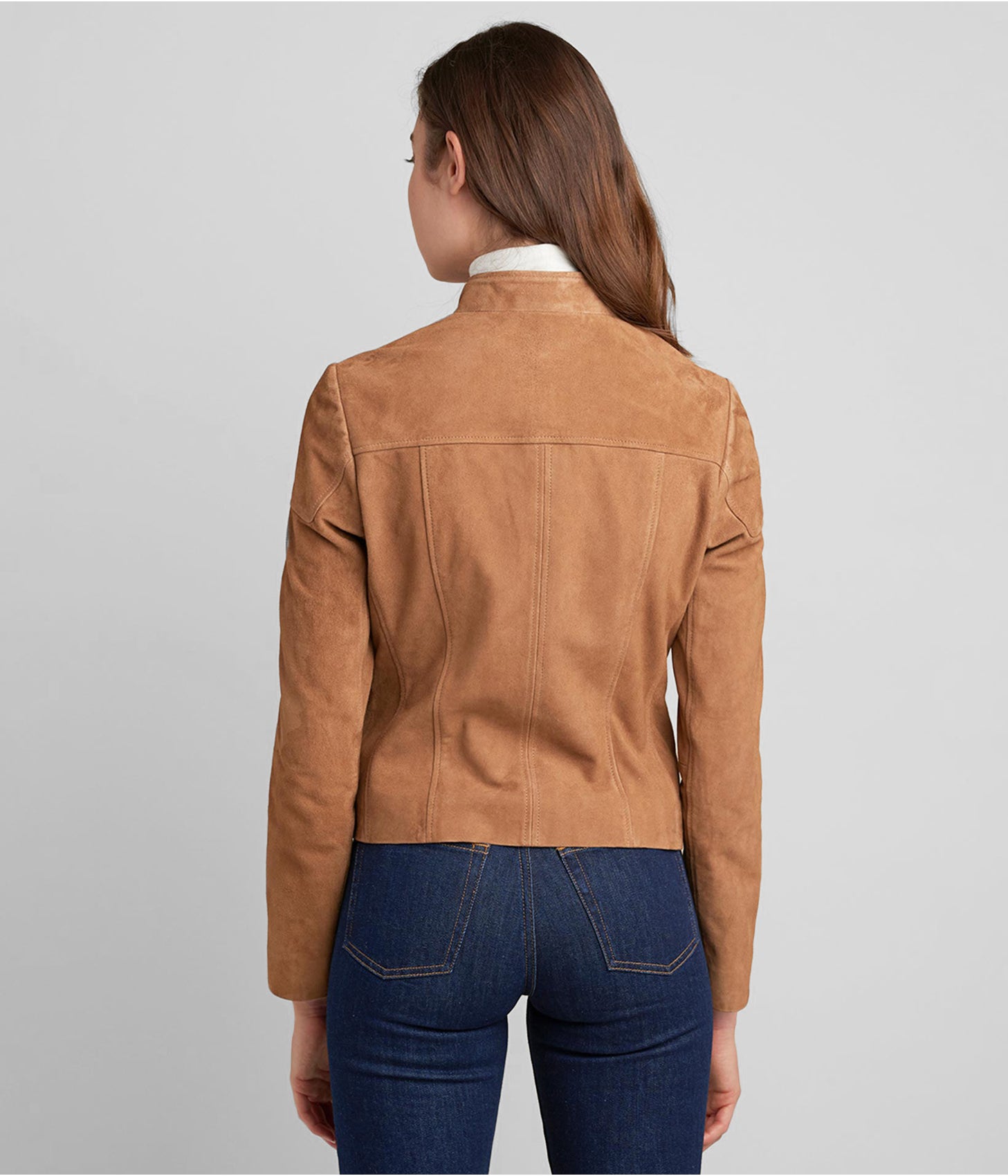 Women's Suede Leather Biker Jacket In Tan Brown