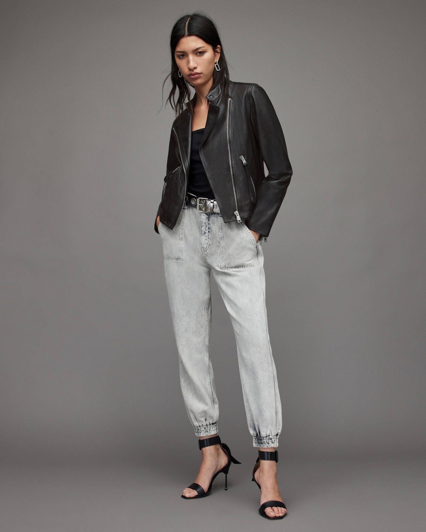 Women's Classic Leather Biker Jacket In Black