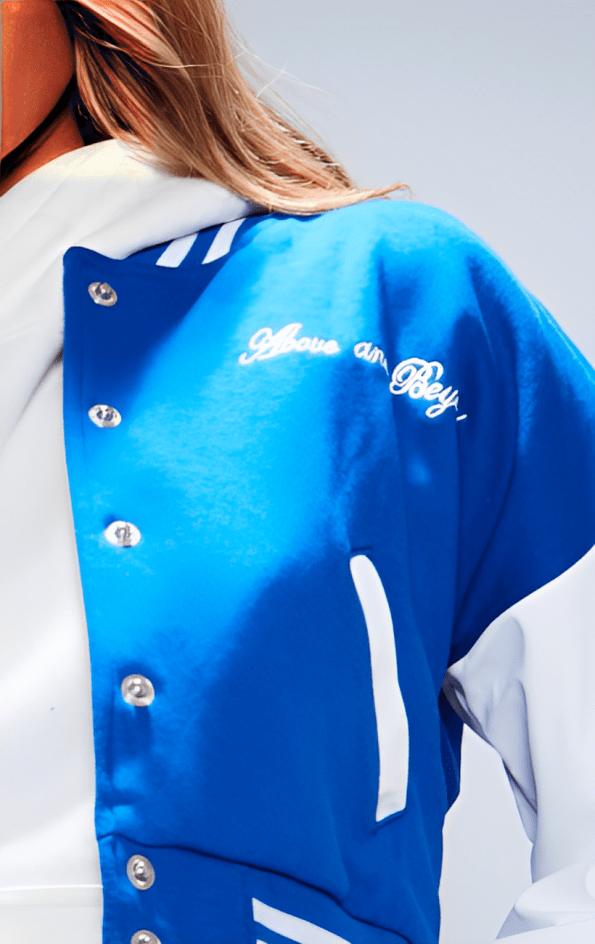 Women's Cropped Varsity Bomber Leather Jacket In Blue