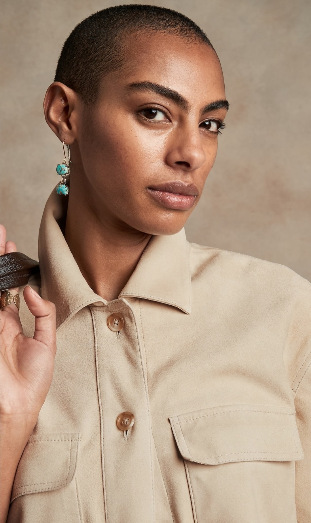 Women's Full Sleeve Leather Shirt In Beige