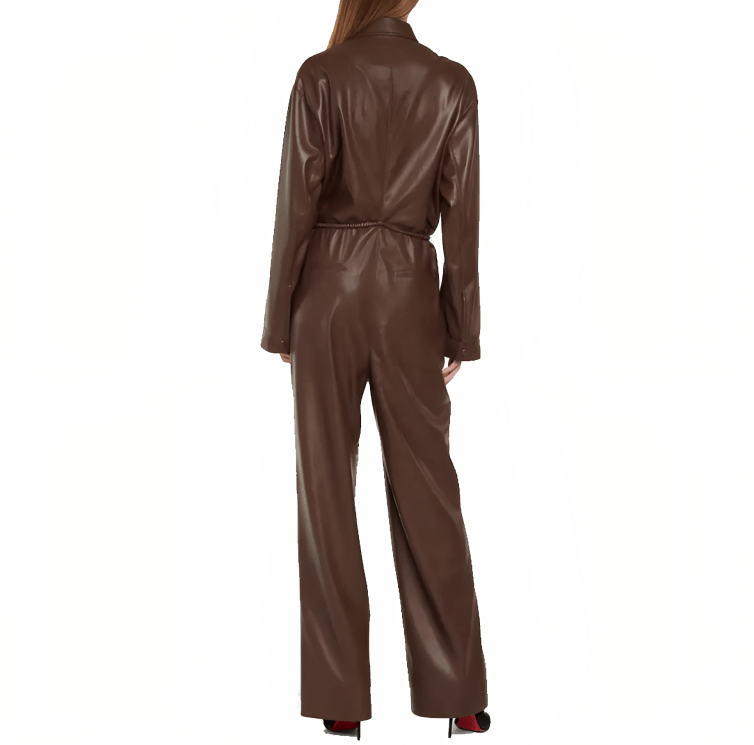 Women's Leather Jumpsuit In Chocolate Brown