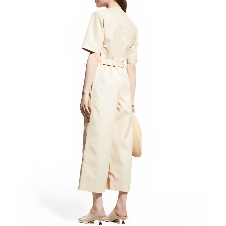 Women's Lounge Leather Jumpsuit In Beige With Half Sleeves