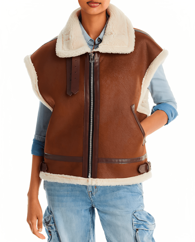 Women's Shearling Leather Vest In Dark Brown