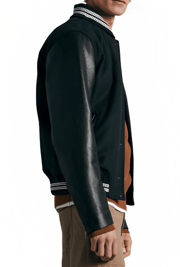 Men's Black Varsity Bomber Leather Jacket