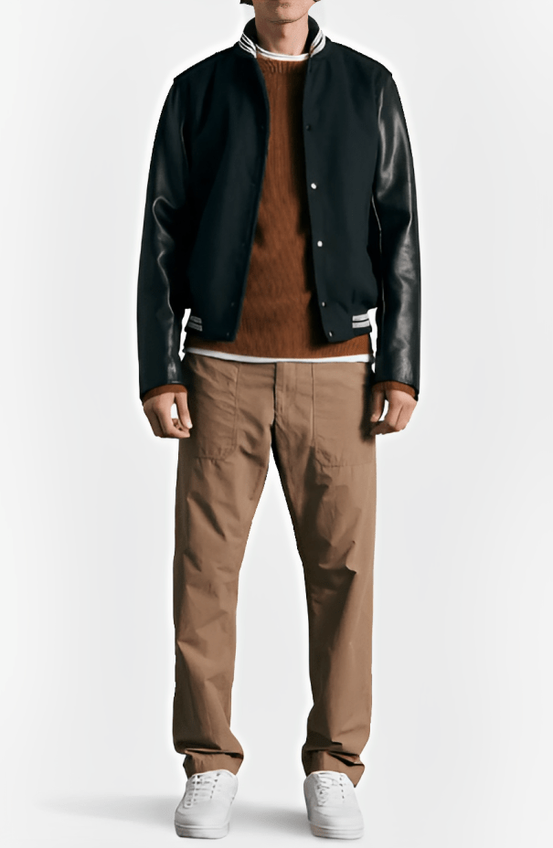 Men's Black Varsity Bomber Leather Jacket