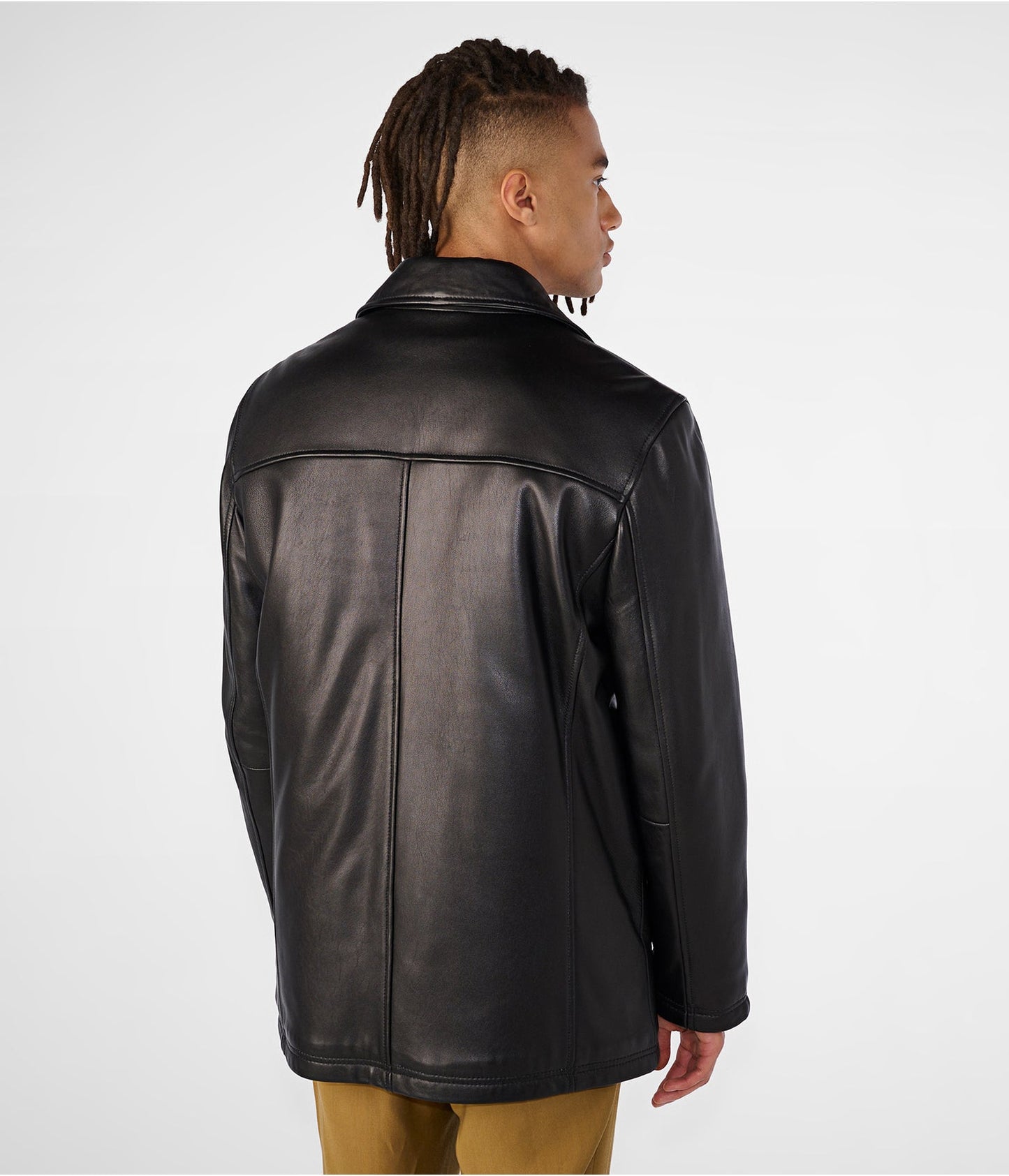 Men's Leather Harrington Jacket In Black
