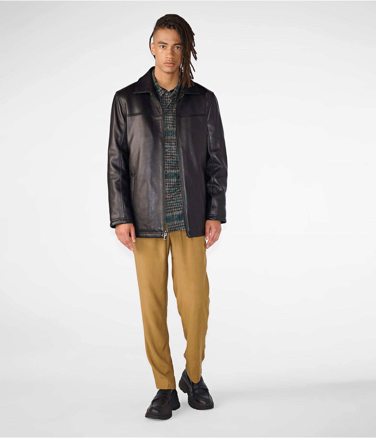 Men's Leather Harrington Jacket In Black