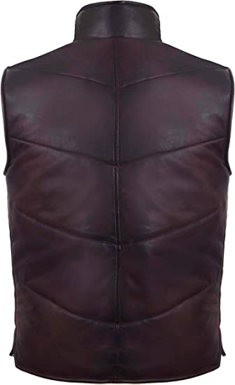 Men's Puffer Leather Vest In Purple