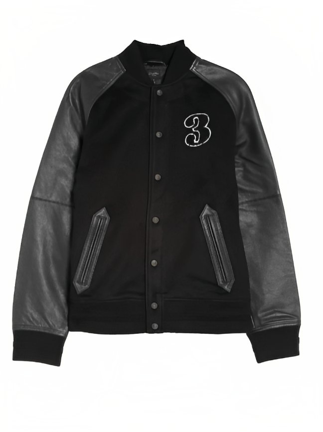 Men's Varsity Bomber Leather Jacket In Black