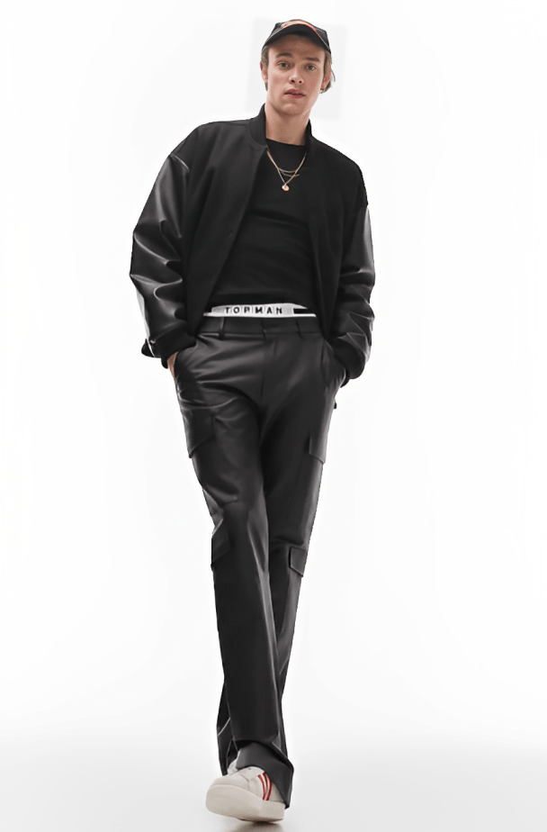 Men's Varsity Leather Bomber Jacket In Black