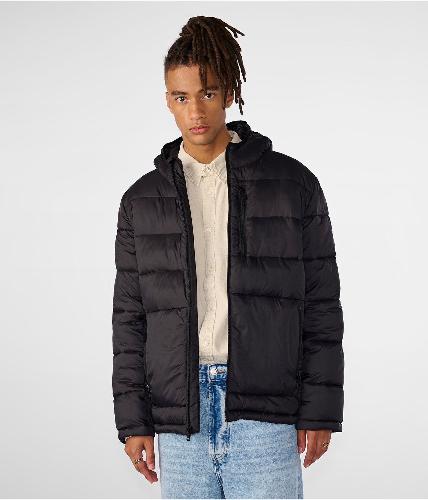 Men's Hooded Puffer Jacket In Black