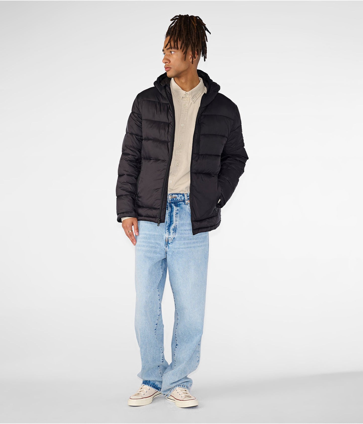 Men's Hooded Puffer Jacket In Black