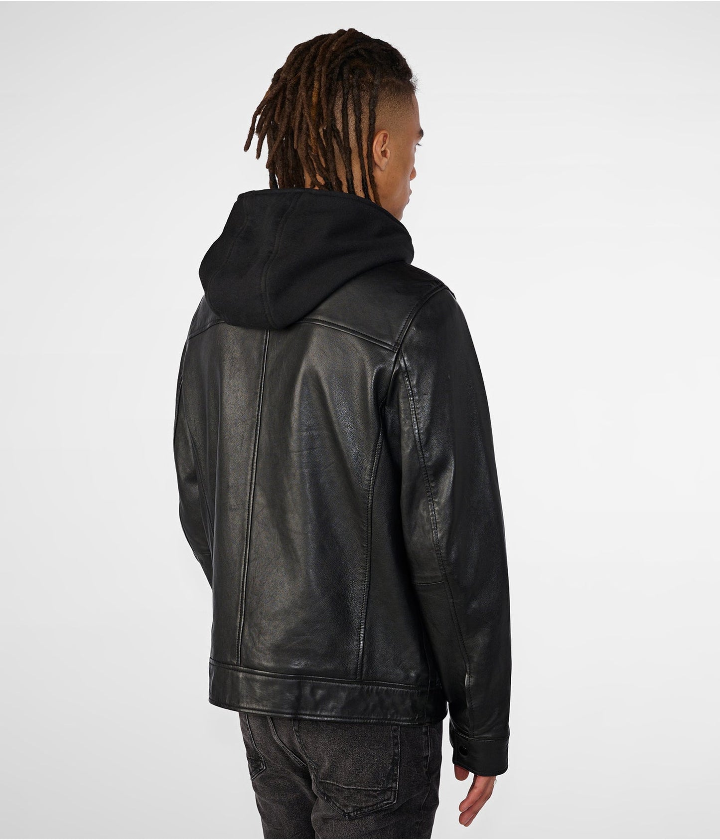 Men's Leather Harrington Moto Jacket In Black
