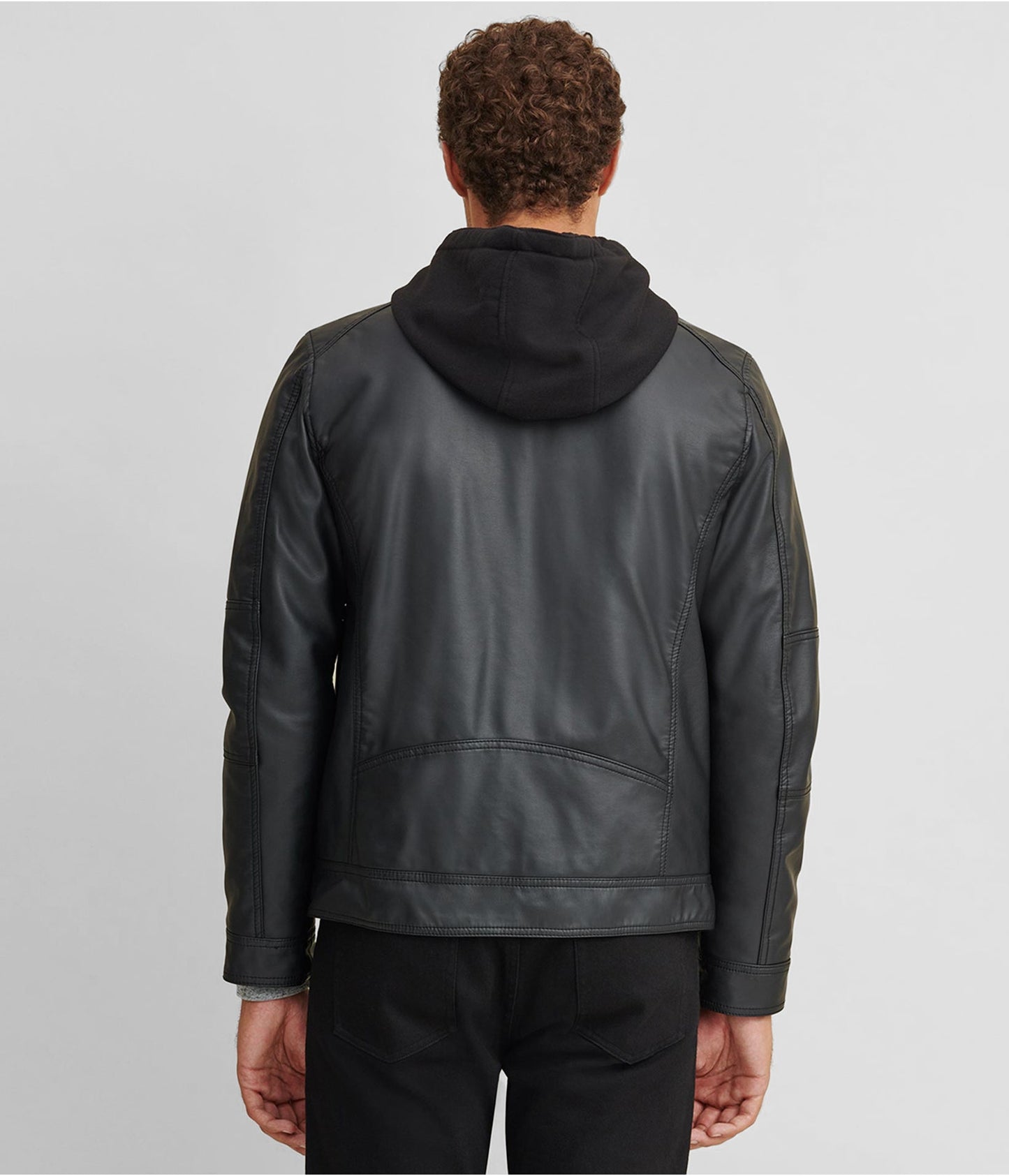 Men's Leather Jacket In Black With Removable Hood