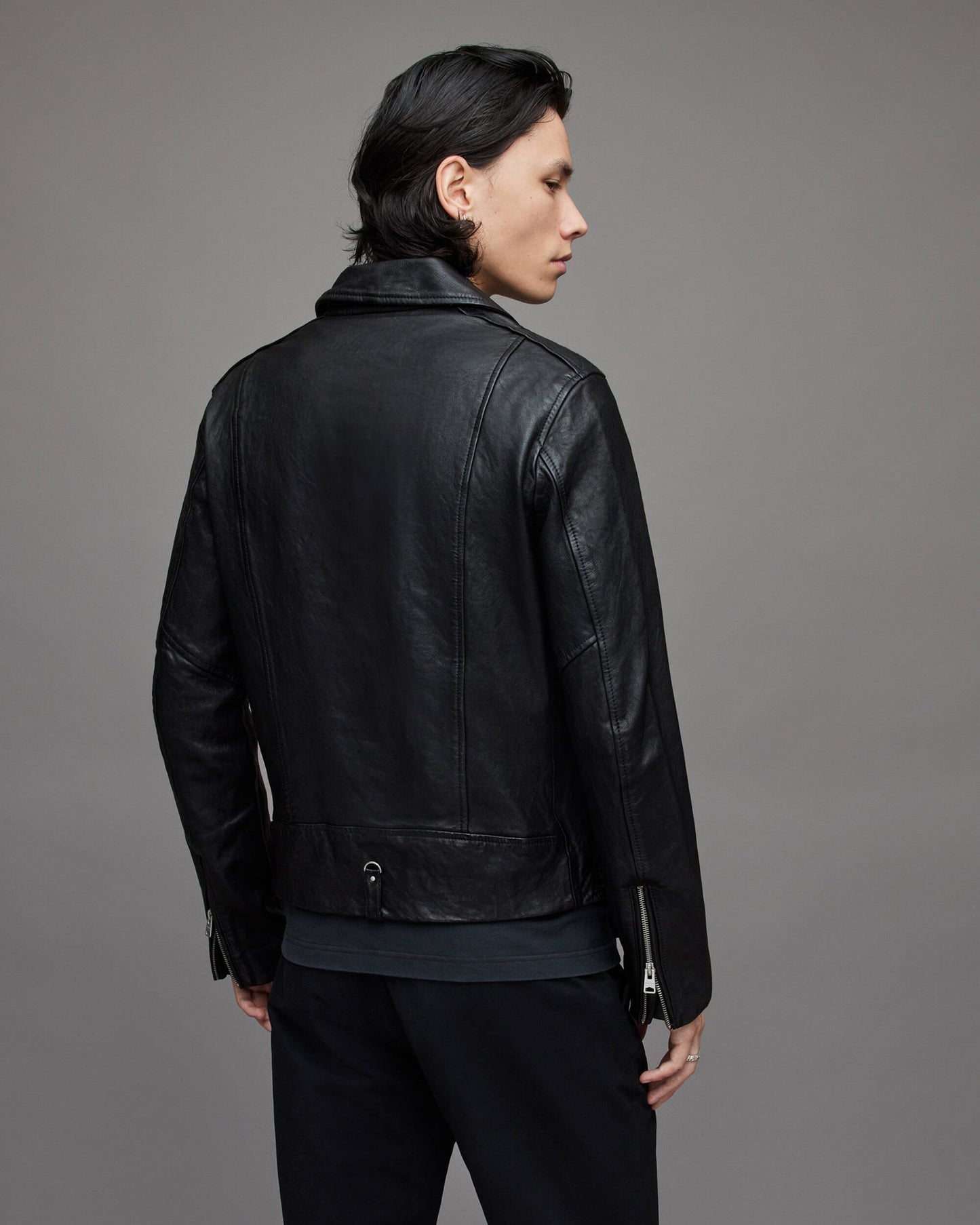 Men's Leather Vintage Biker Jacket In Black