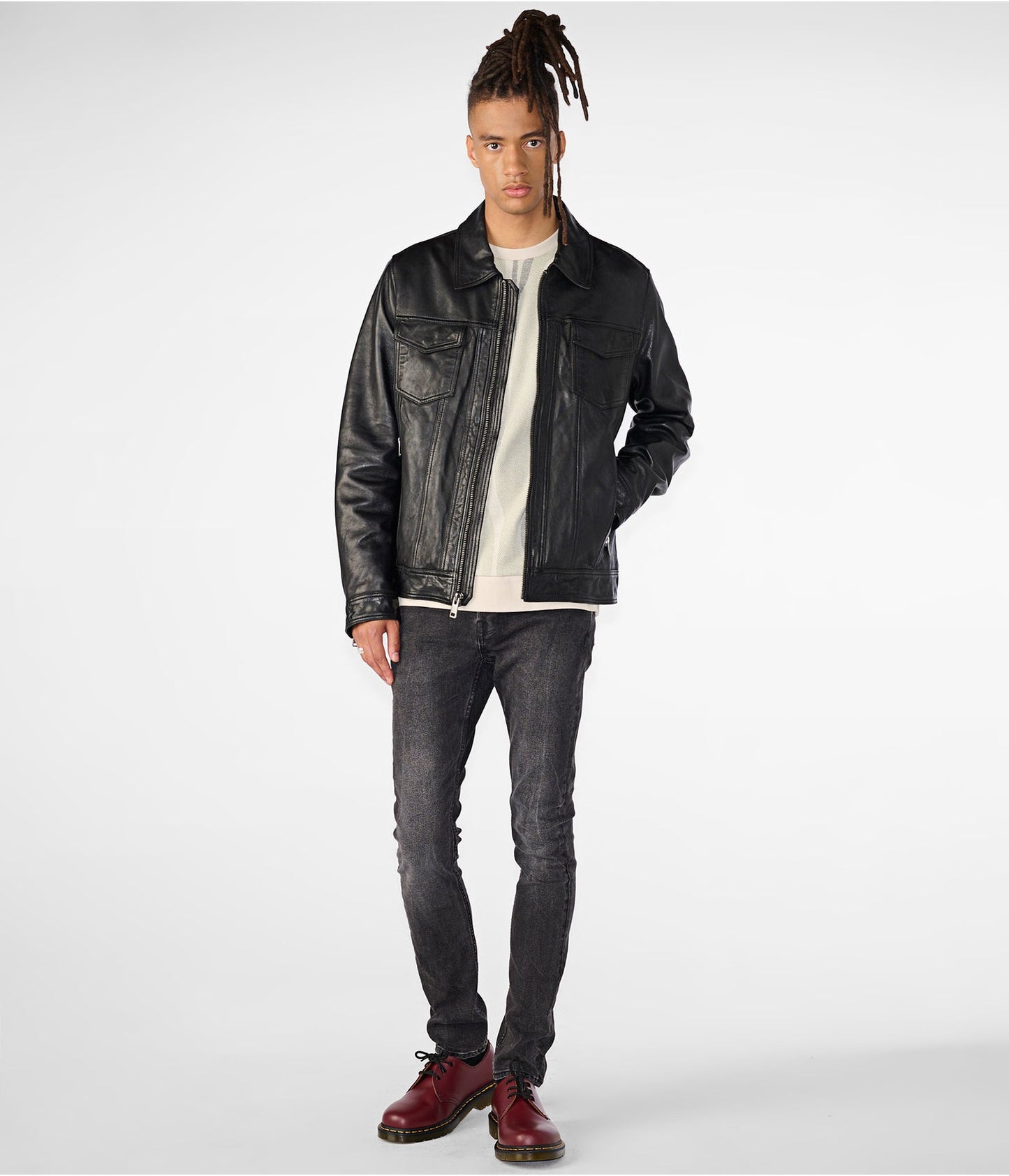 Men's Leather Vintage Harrington Jacket In Black