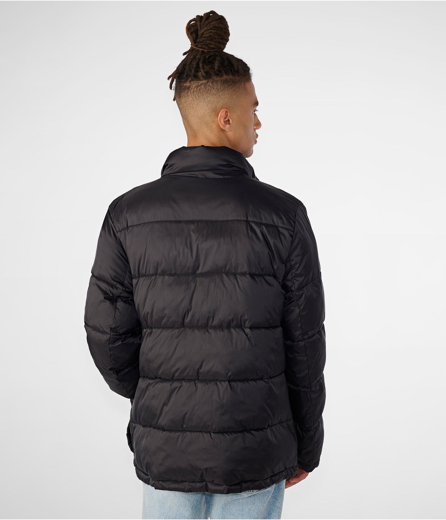 Men's Puffer Jacket In Black With Band Collar