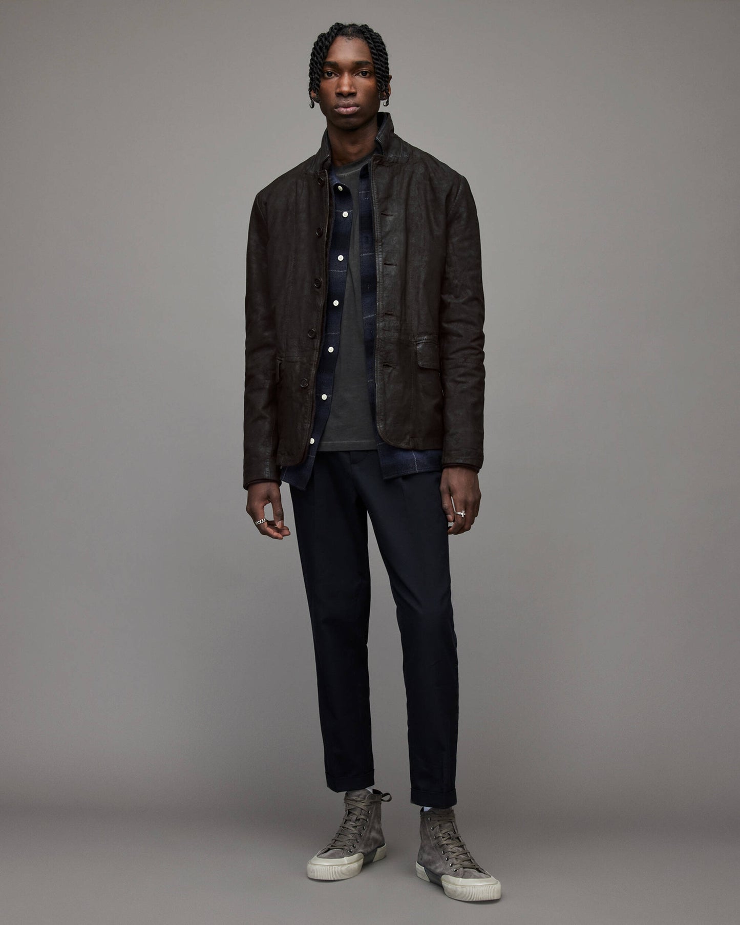 Men's Suede Leather Blazer In Black