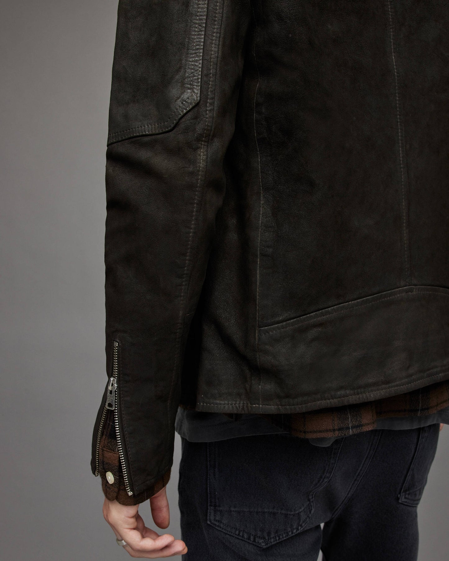 Arcane Fox - Men's Leather Harrington Jacket In Black