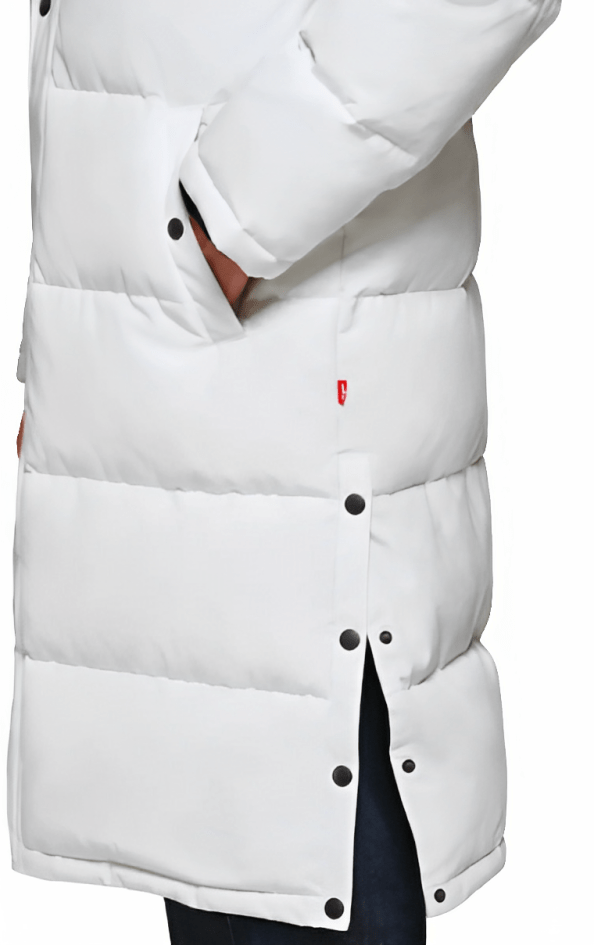 Men's Trench Puffer Coat In White With Hood