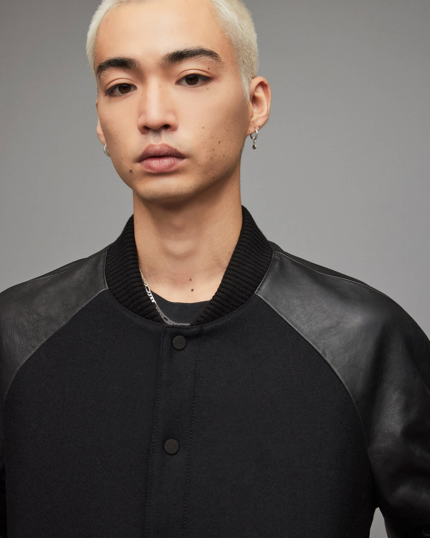 Men's Varsity Leather Jacket In Black