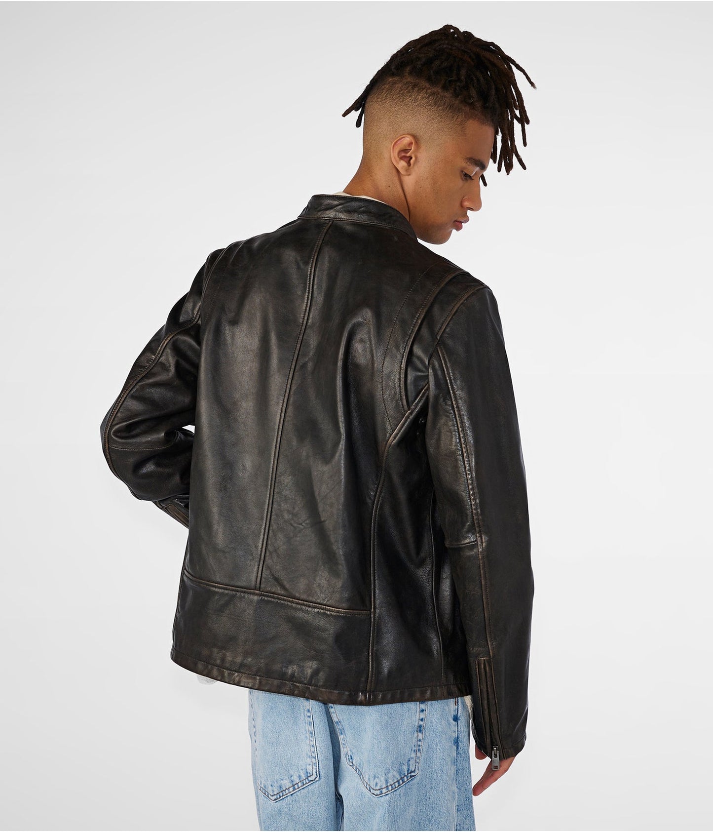 Men's Black Cafe Racer Leather Jacket