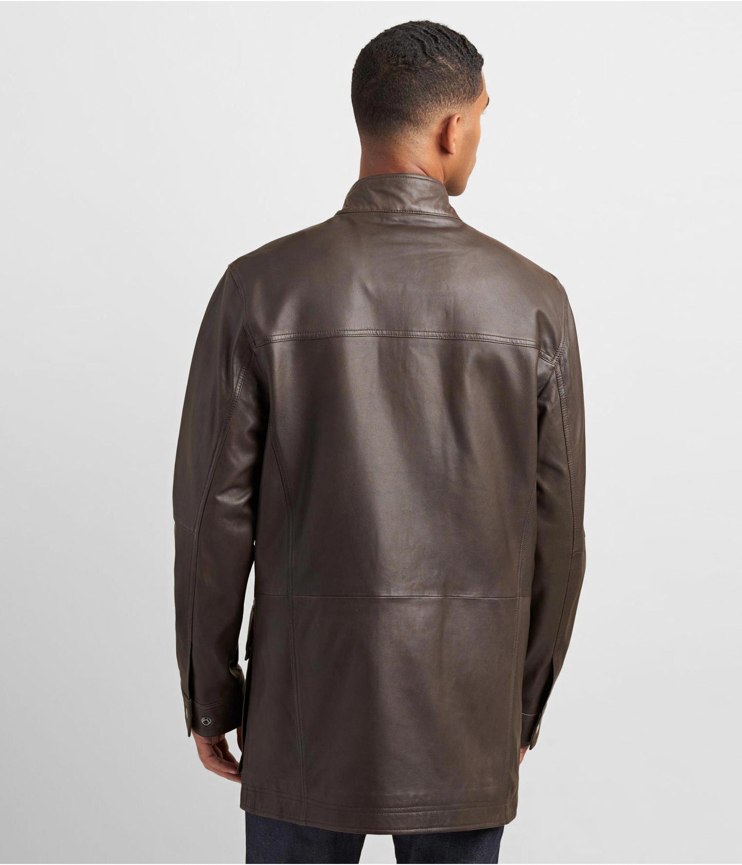 Men's Leather Coat In Dark Brown With Patch Pockets