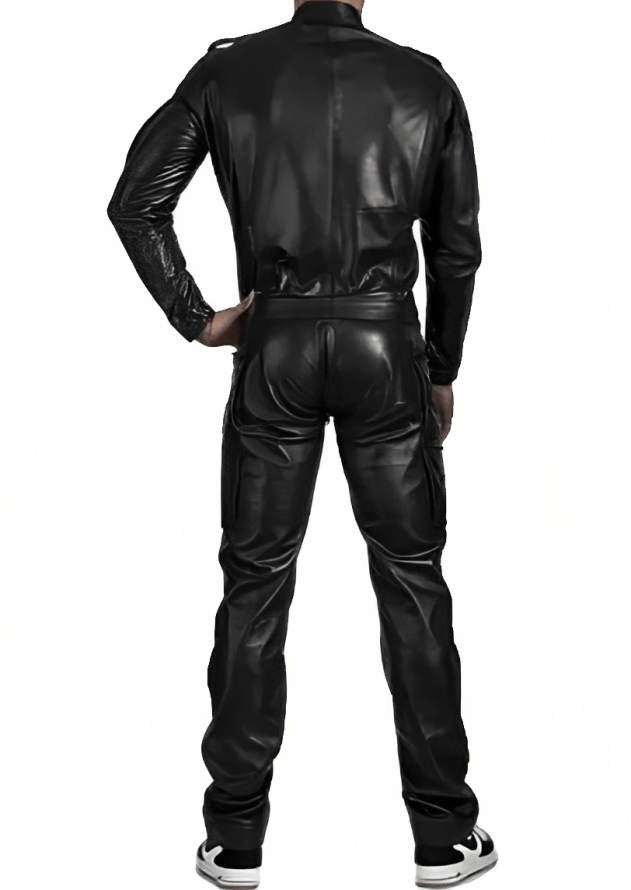 Men's Leather Jumpsuit In Black With Straps