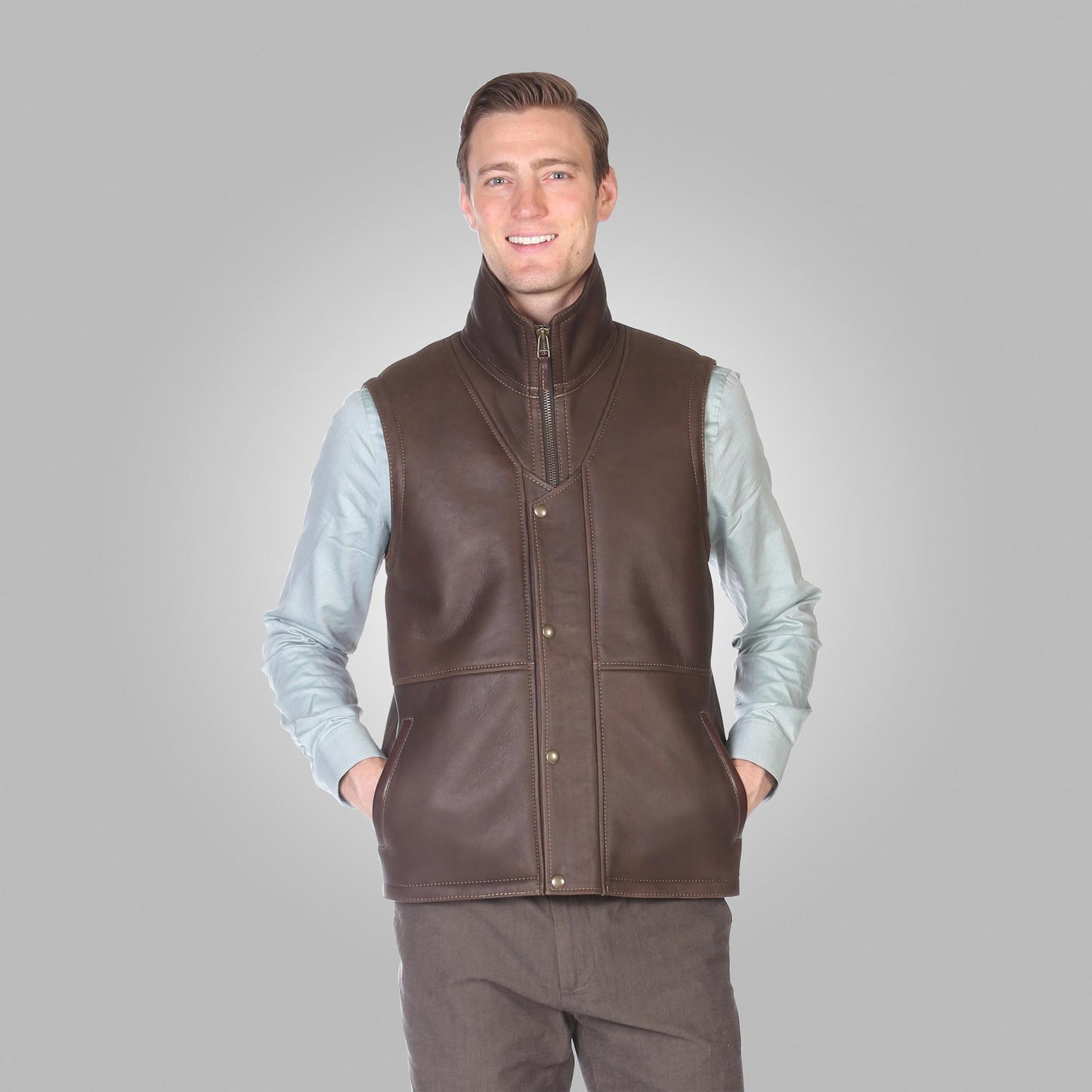 Men's Shearling Leather Vest In Chocolate Brown
