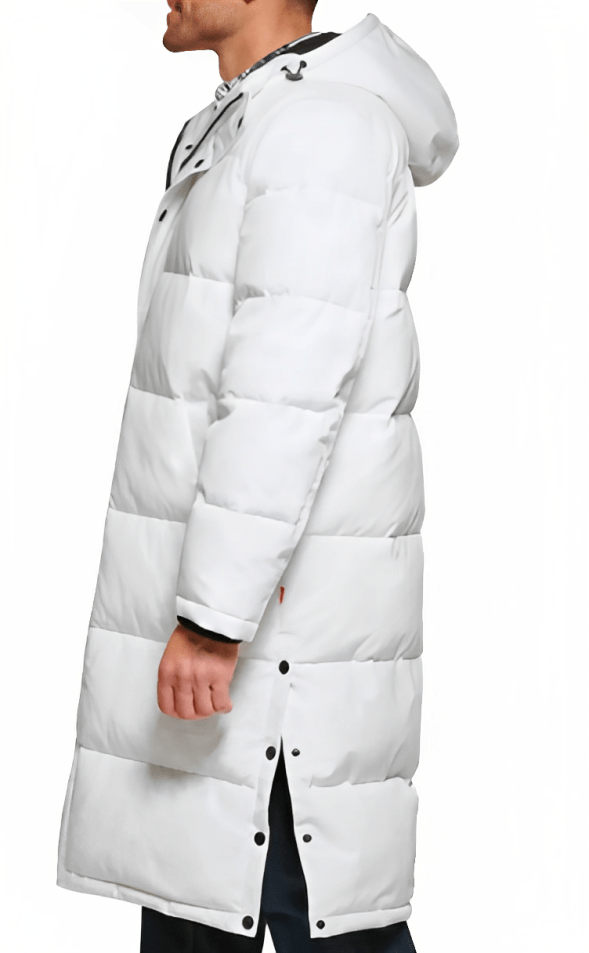 Men's Trench Puffer Coat In White With Hood