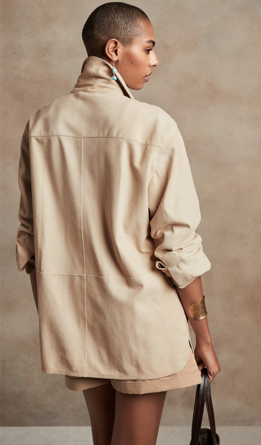Women's Full Sleeve Leather Shirt In Beige