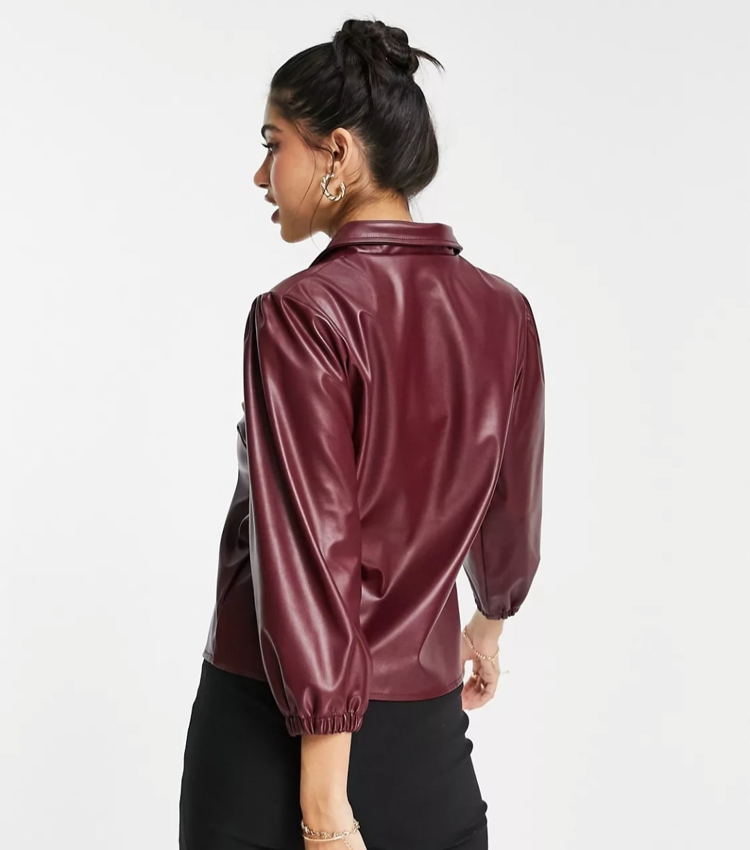 Women's Full Sleeve Leather Shirt In Maroon