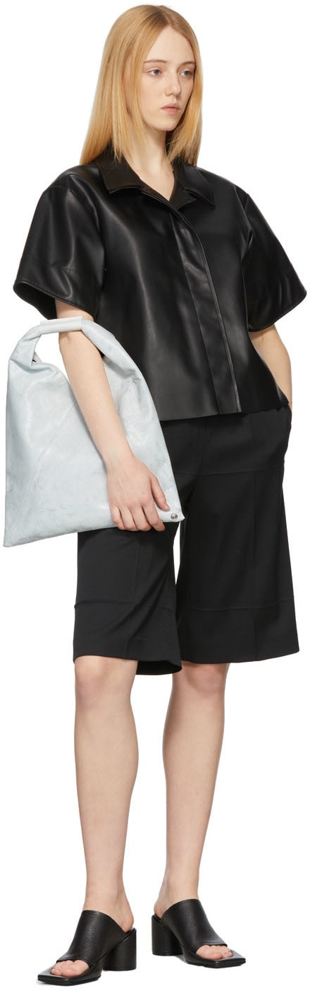Women's Half Sleeve Black Leather Shirt