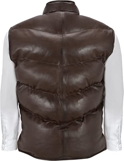Men's Puffer Leather Vest In Chocolate Brown