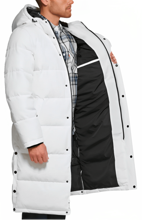 Men's Trench Puffer Coat In White With Hood