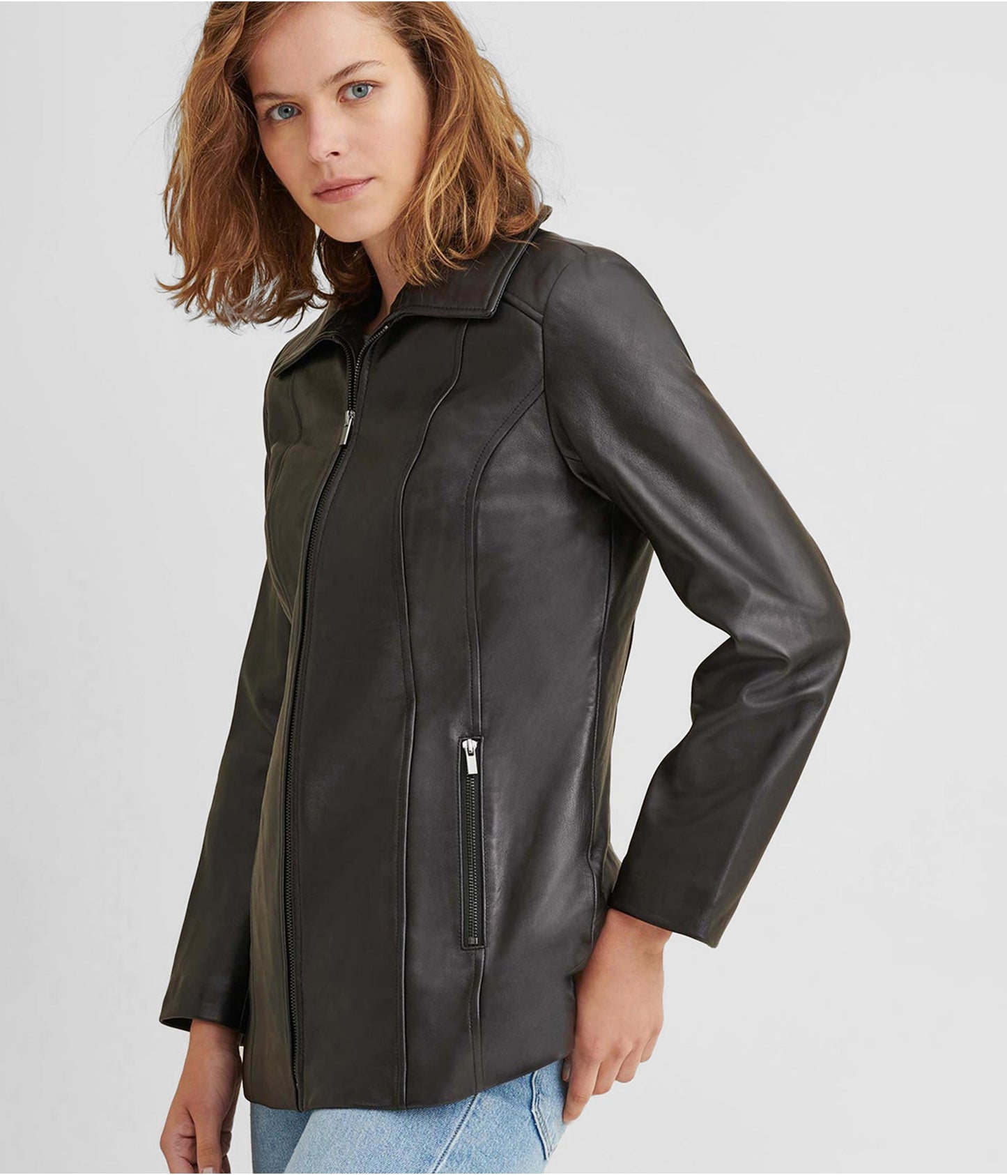 Women's Black Leather Scuba Jacket