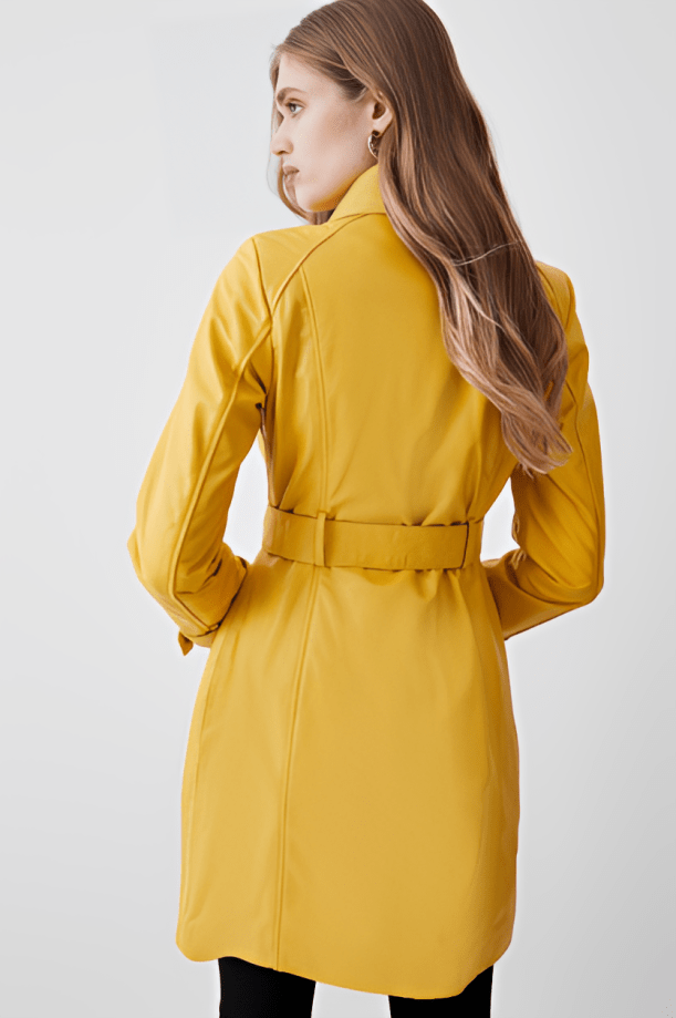 Women's Leather Trench Coat In Mustard